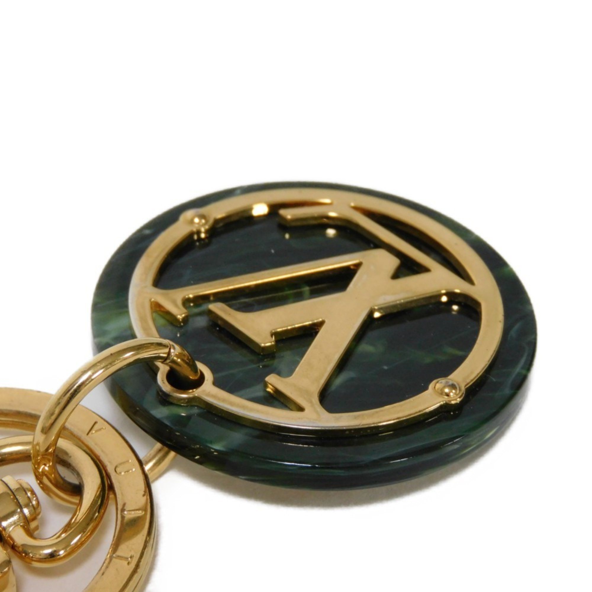 Louis Vuitton LOUIS VUITTON Keychain Portocle LV Token Signature Marble GP Gold Key Ring Circle Green MP2722 Men's