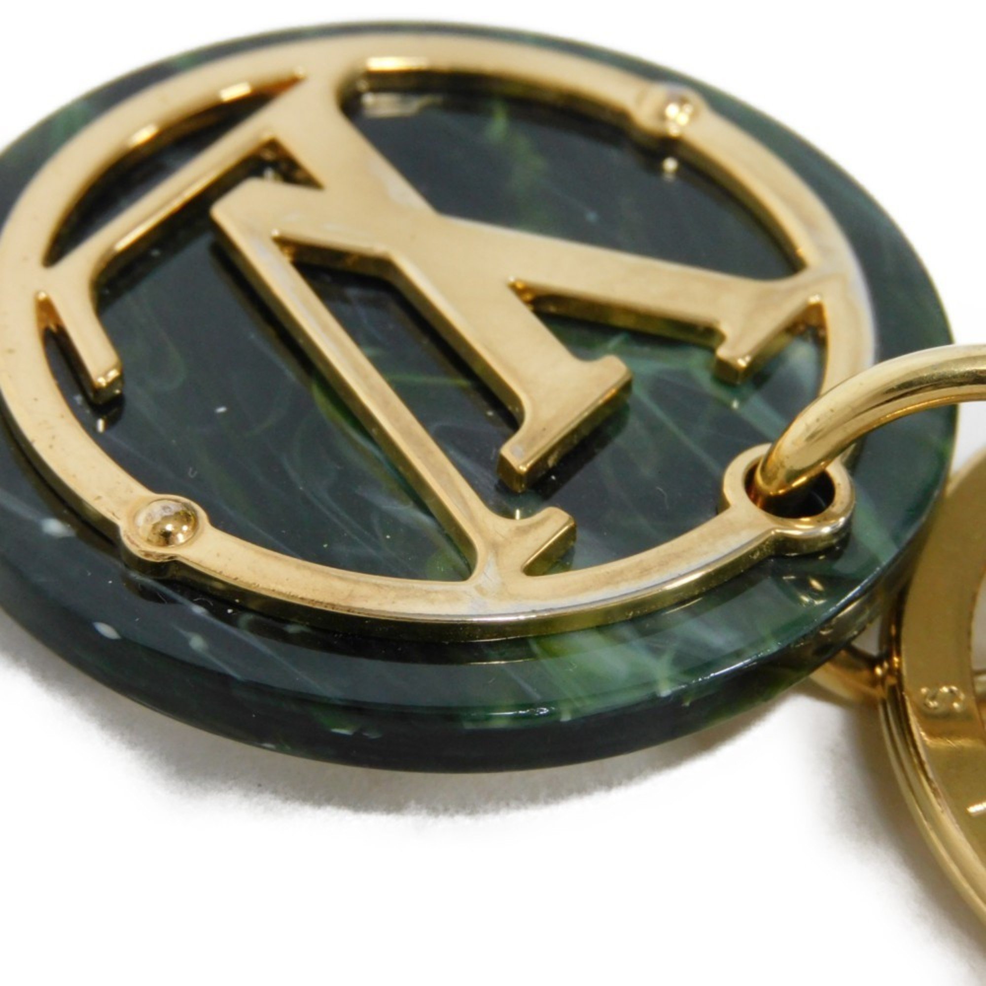 Louis Vuitton LOUIS VUITTON Keychain Portocle LV Token Signature Marble GP Gold Key Ring Circle Green MP2722 Men's