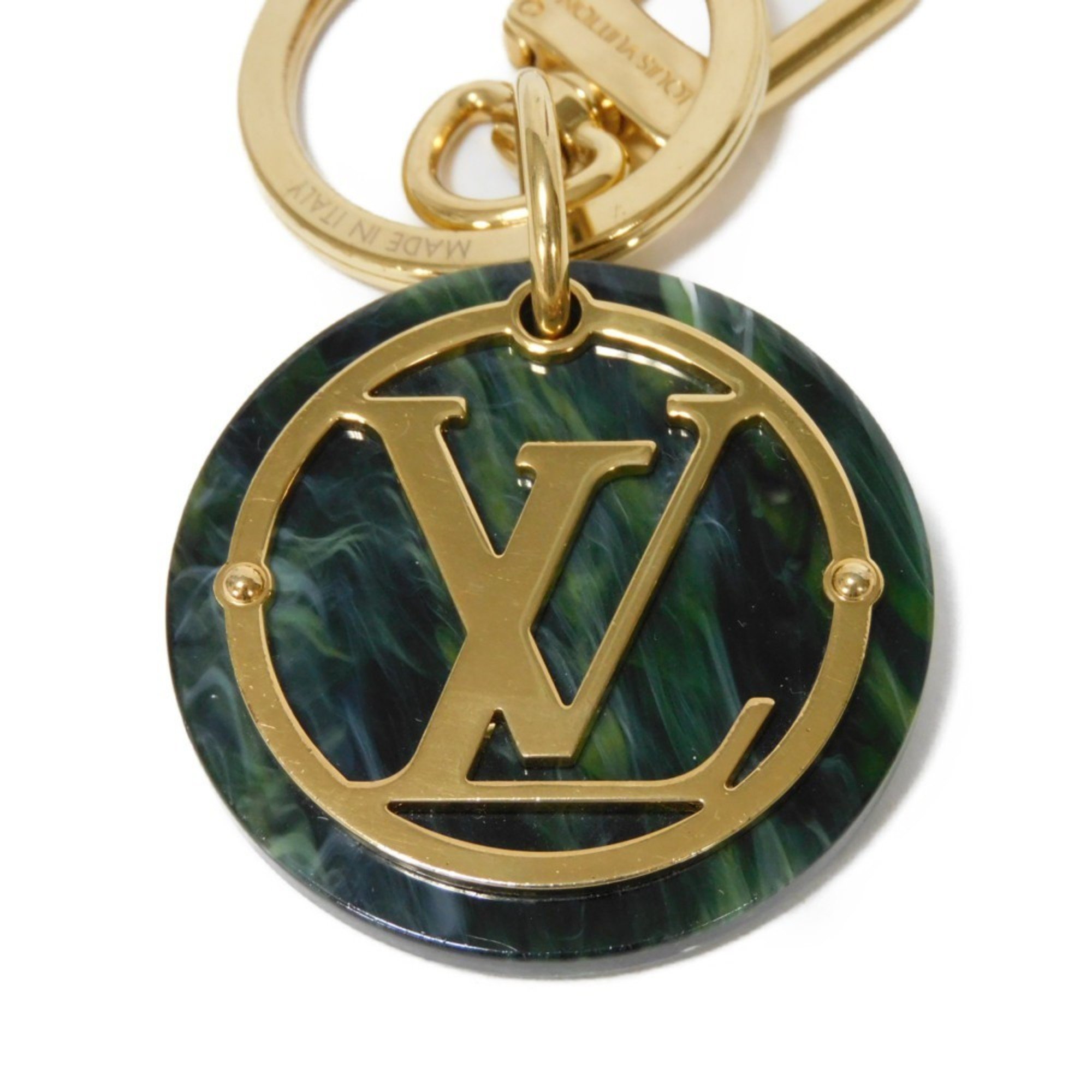 Louis Vuitton LOUIS VUITTON Keychain Portocle LV Token Signature Marble GP Gold Key Ring Circle Green MP2722 Men's