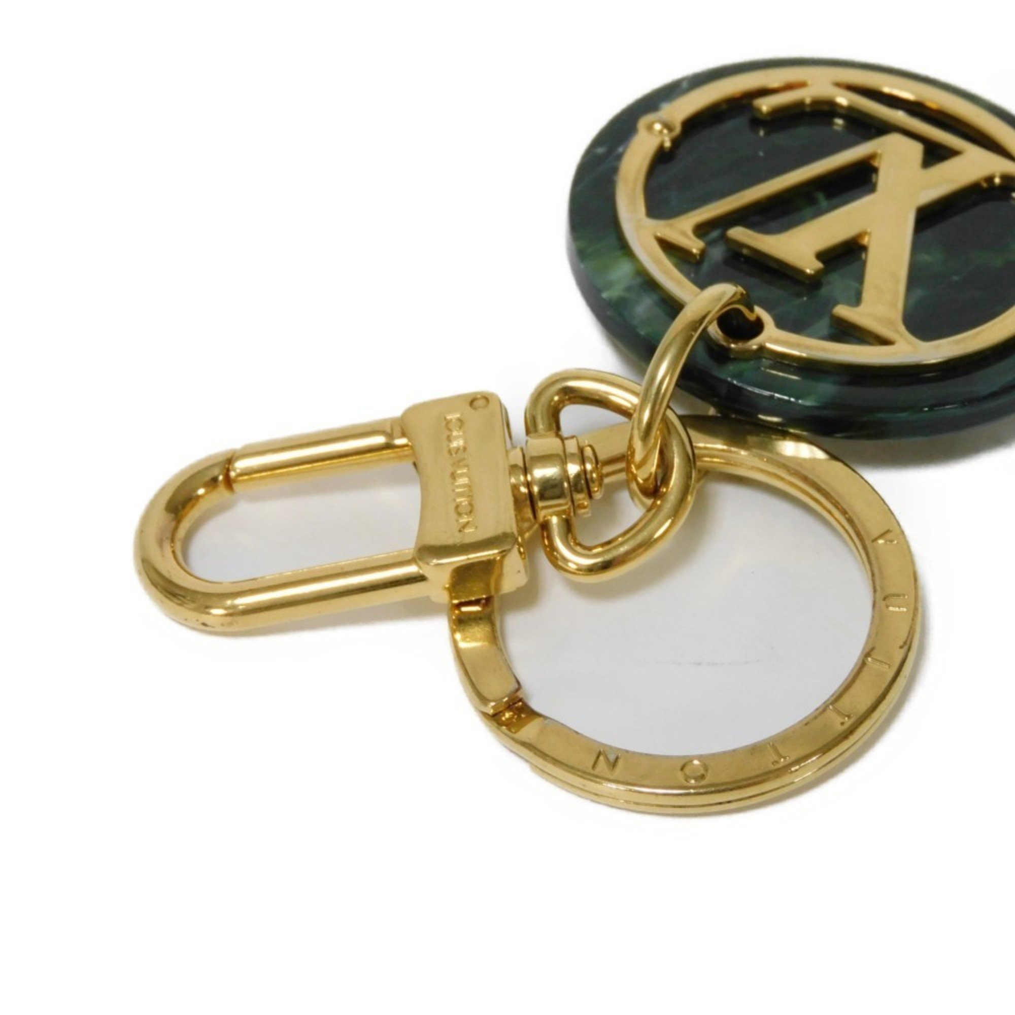 Louis Vuitton LOUIS VUITTON Keychain Portocle LV Token Signature Marble GP Gold Key Ring Circle Green MP2722 Men's