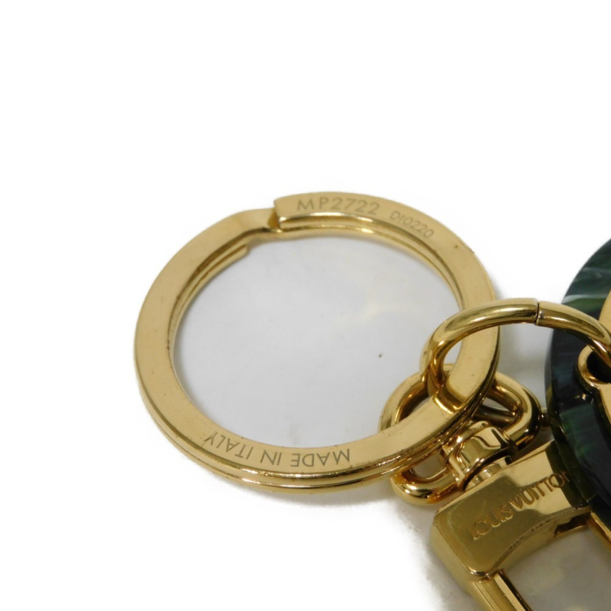 Louis Vuitton LOUIS VUITTON Keychain Portocle LV Token Signature Marble GP Gold Key Ring Circle Green MP2722 Men's