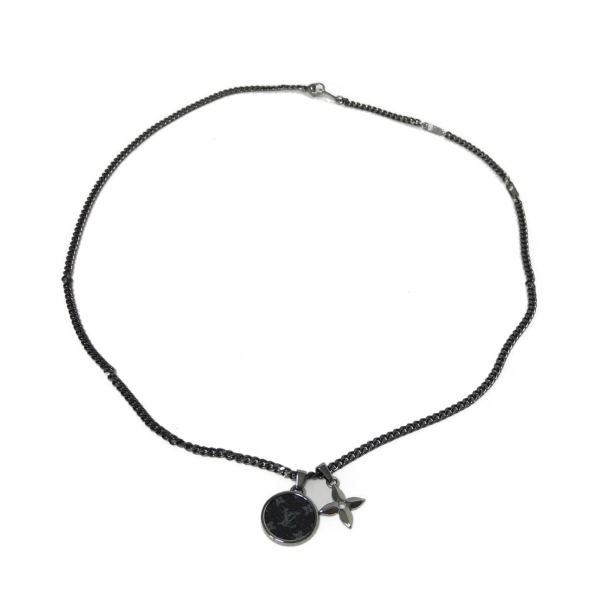 LOUIS VUITTON Necklace Monogram Eclipse Pendant Signature Black Grey LV Flower Noir M00679 Men's