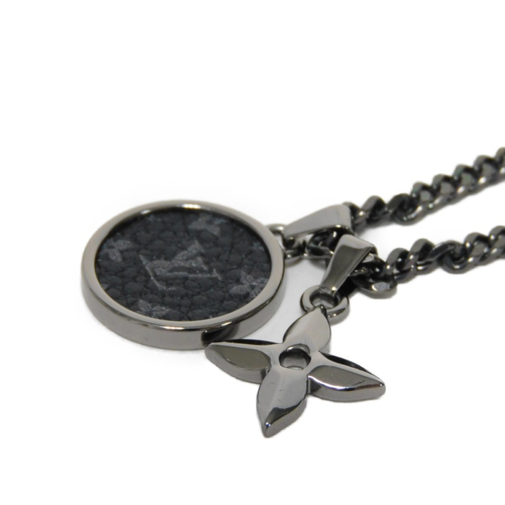 LOUIS VUITTON Necklace Monogram Eclipse Pendant Signature Black Grey LV Flower Noir M00679 Men's