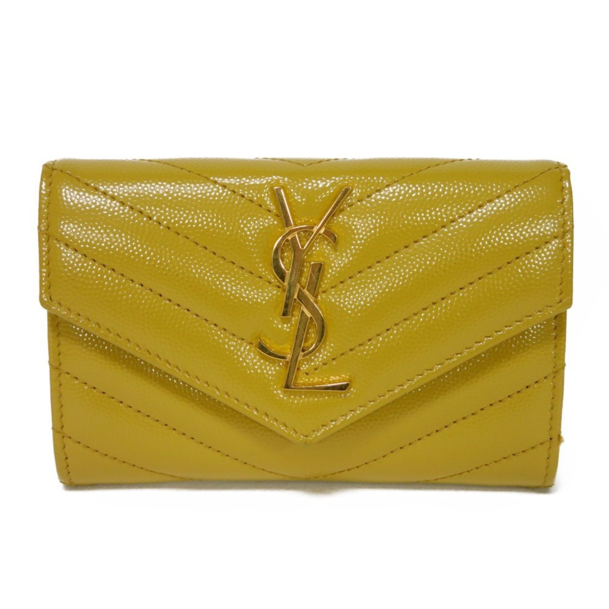 Yves Saint Laurent Saint Laurent Paris Monogram Small Envelope Wallet Quilted YSL Dark Yellow 414404 BOW01 7314 Men's Women's Billfold