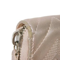 CHANEL Coin Case Chevron Zip Purse CC Mark Embossed V Stitch 2 Coco Metallic Light Pink A82535 Women's