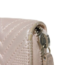 CHANEL Coin Case Chevron Zip Purse CC Mark Embossed V Stitch 2 Coco Metallic Light Pink A82535 Women's