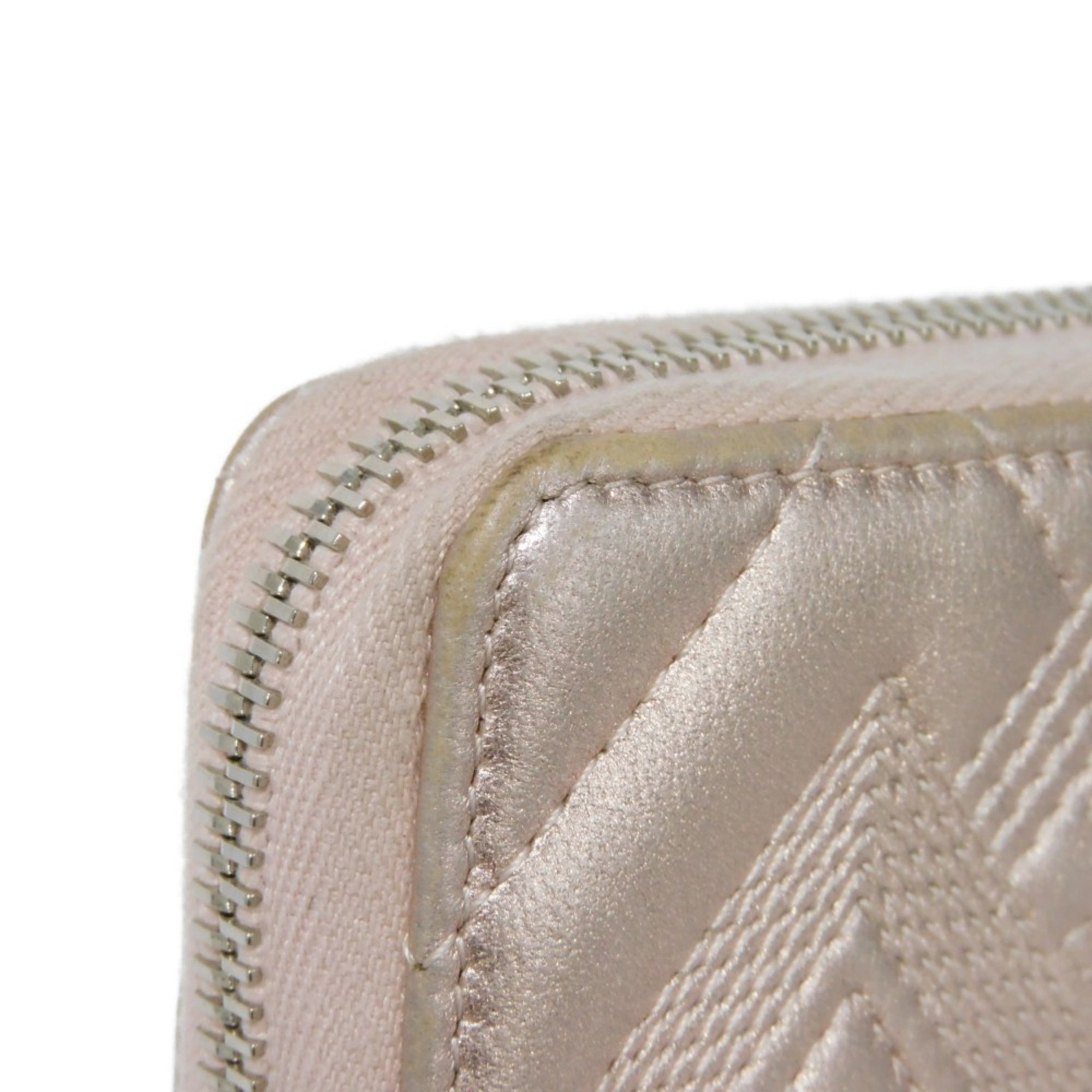 CHANEL Coin Case Chevron Zip Purse CC Mark Embossed V Stitch 2 Coco Metallic Light Pink A82535 Women's