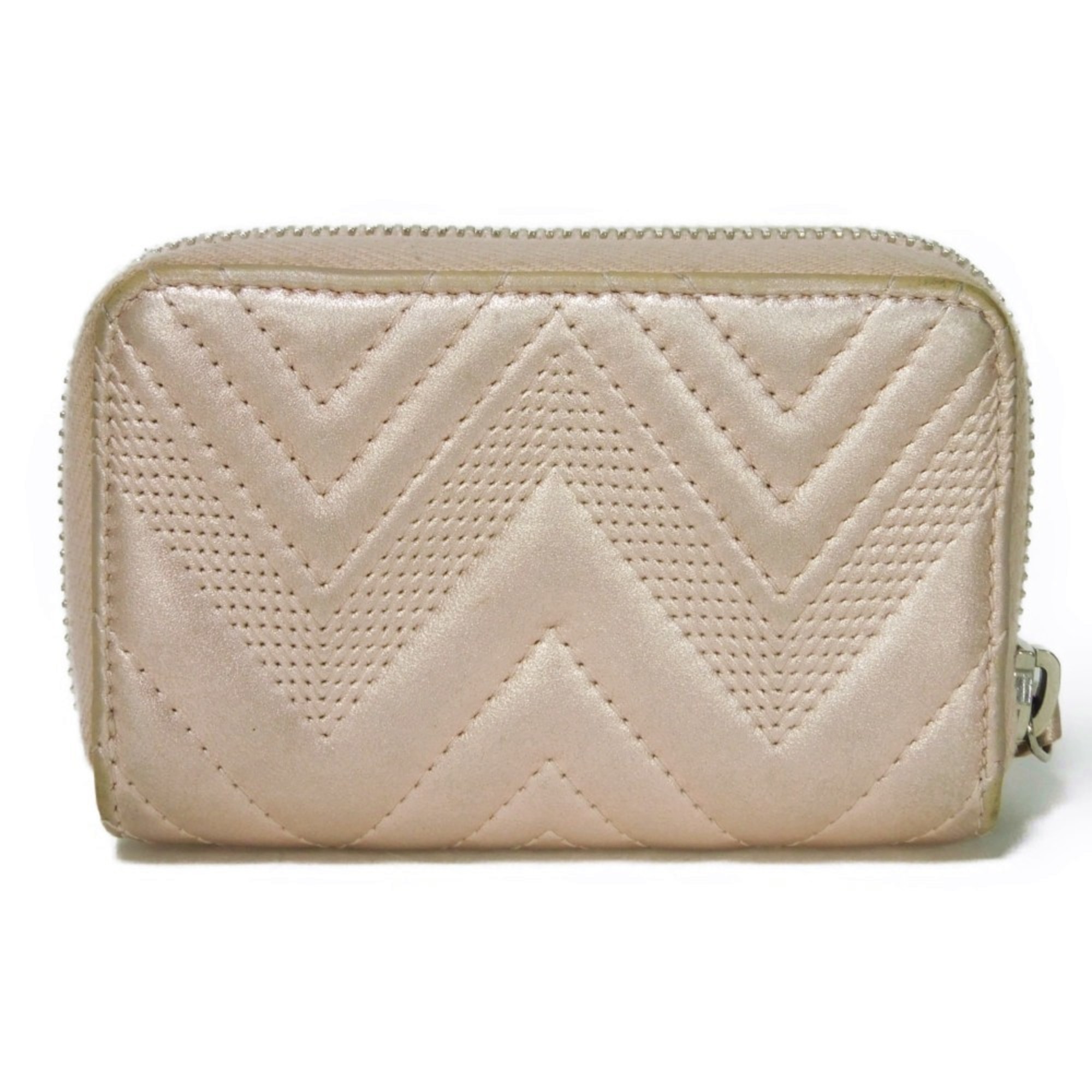 CHANEL Coin Case Chevron Zip Purse CC Mark Embossed V Stitch 2 Coco Metallic Light Pink A82535 Women's