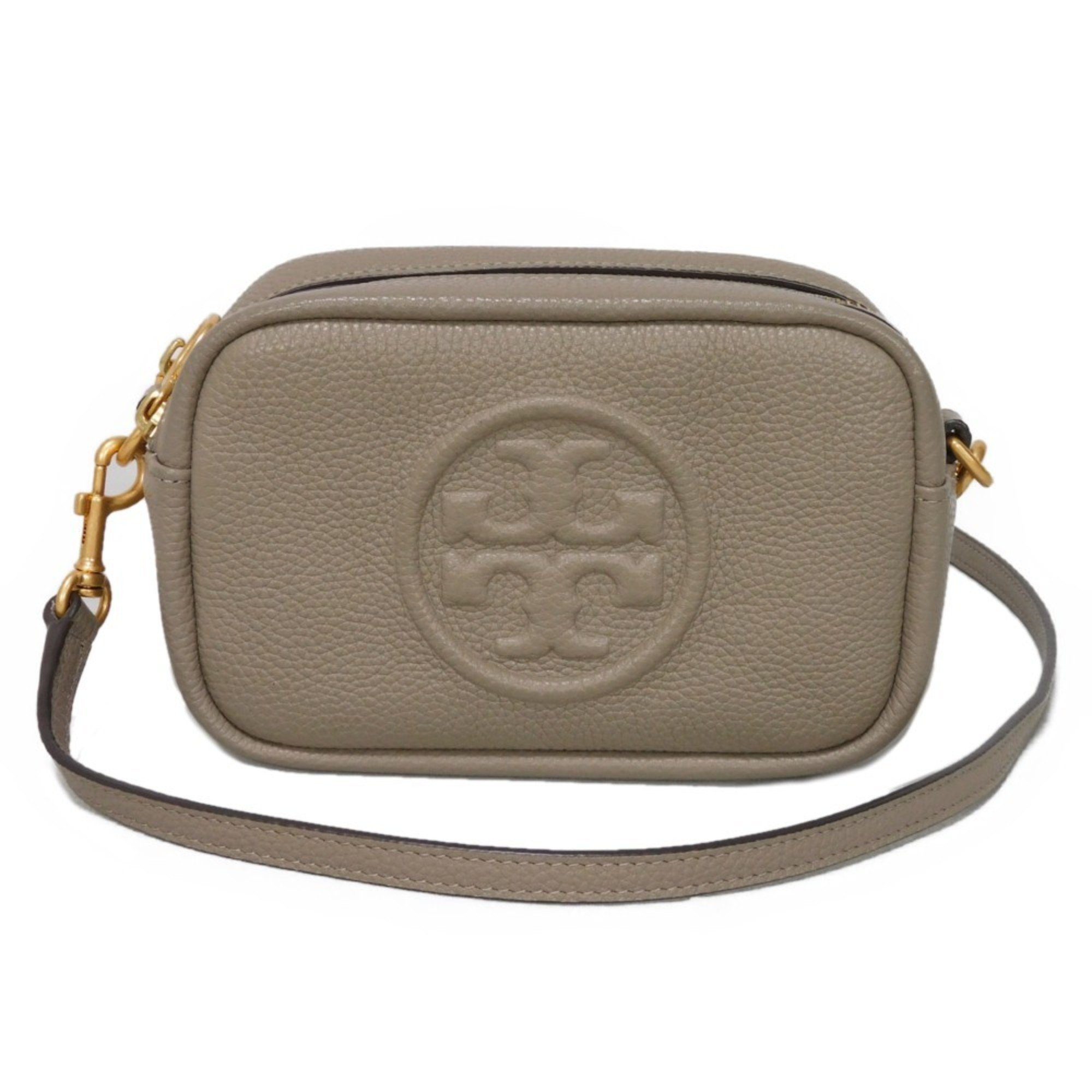 Tory Burch Shoulder Bag Perry Bombe Greige Camera Double T Embossed Gray Heron 55691 Women's Bags