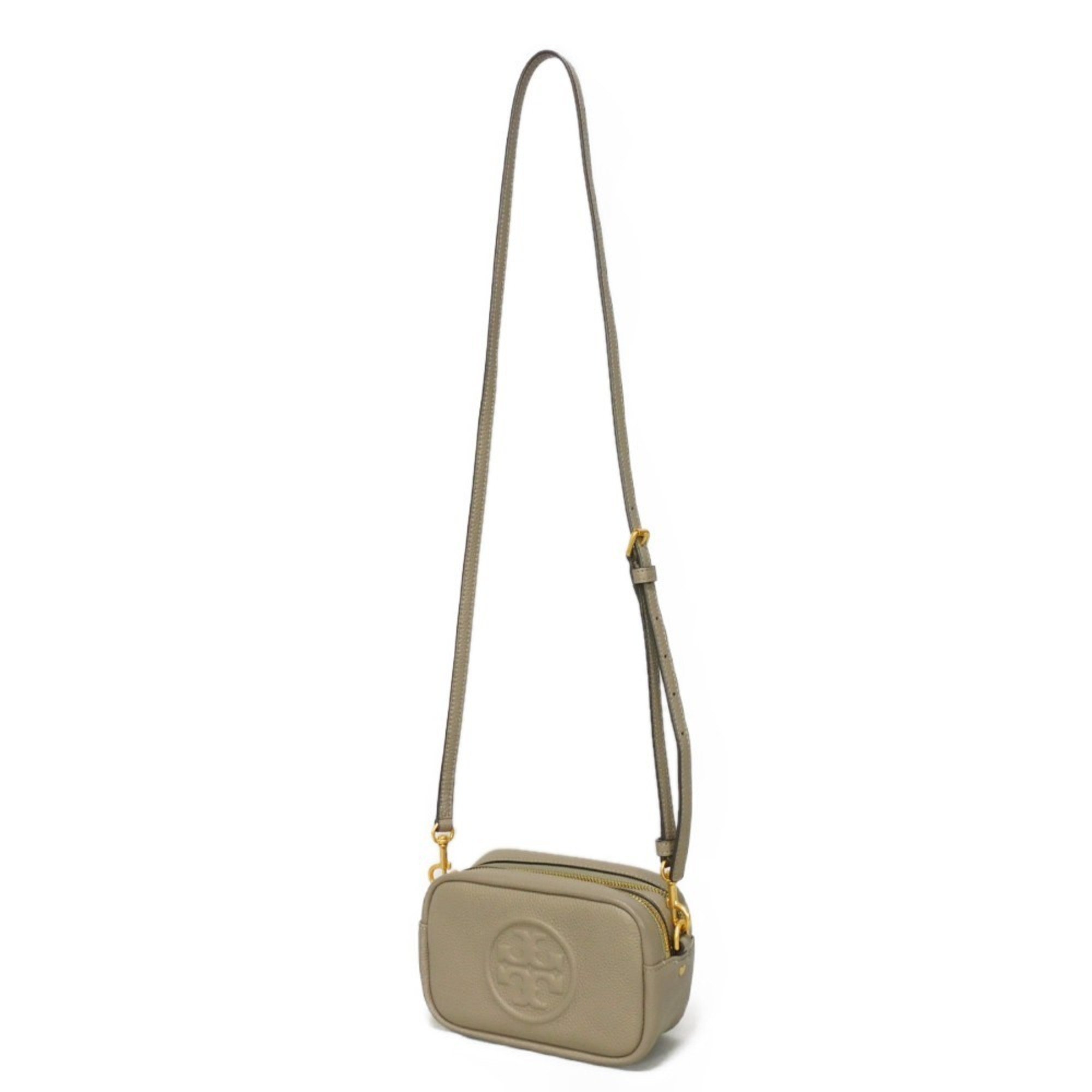 Tory Burch Shoulder Bag Perry Bombe Greige Camera Double T Embossed Gray Heron 55691 Women's Bags