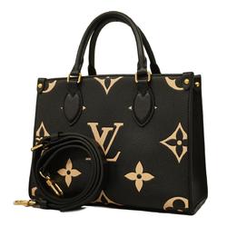 Louis Vuitton Handbag Monogram Empreinte Bicolor On the Go PM M45659 Black Beige Women's