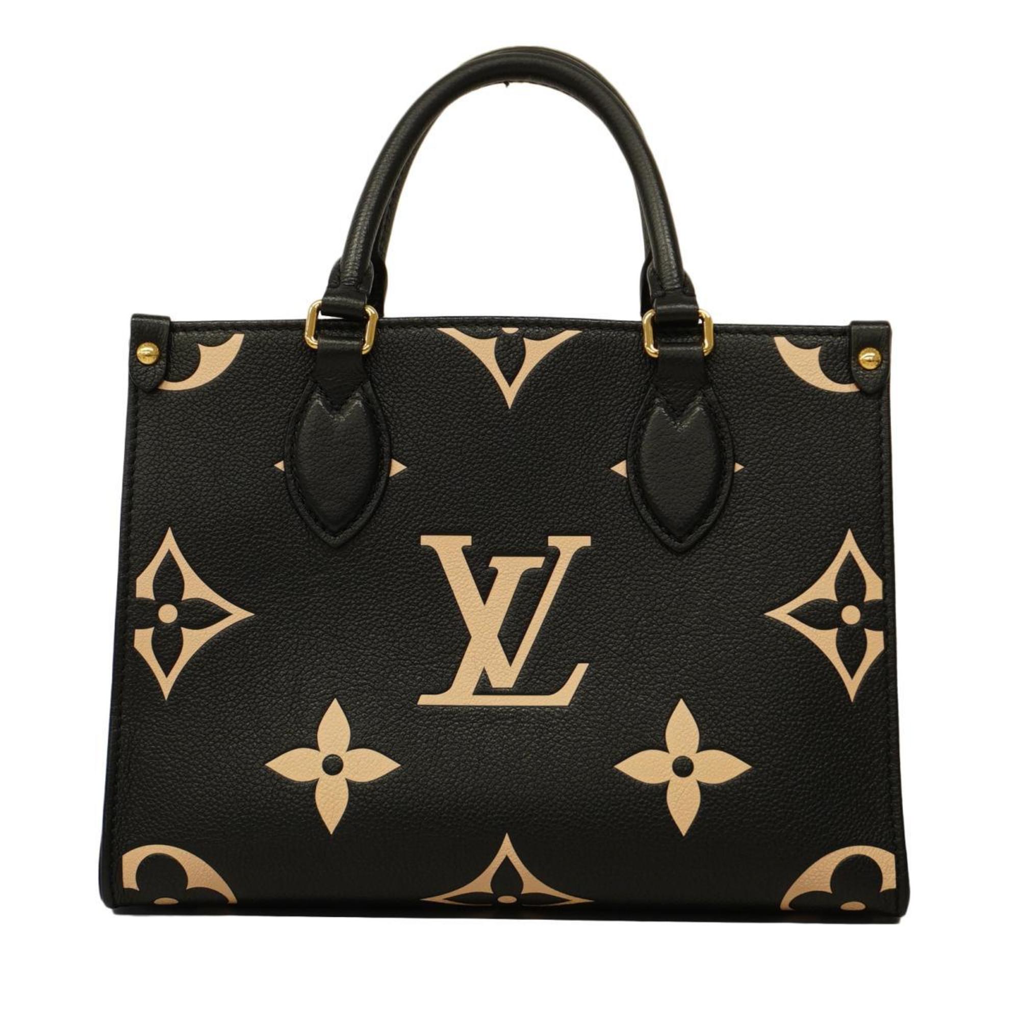 Louis Vuitton Handbag Monogram Empreinte Bicolor On the Go PM M45659 Black Beige Women's