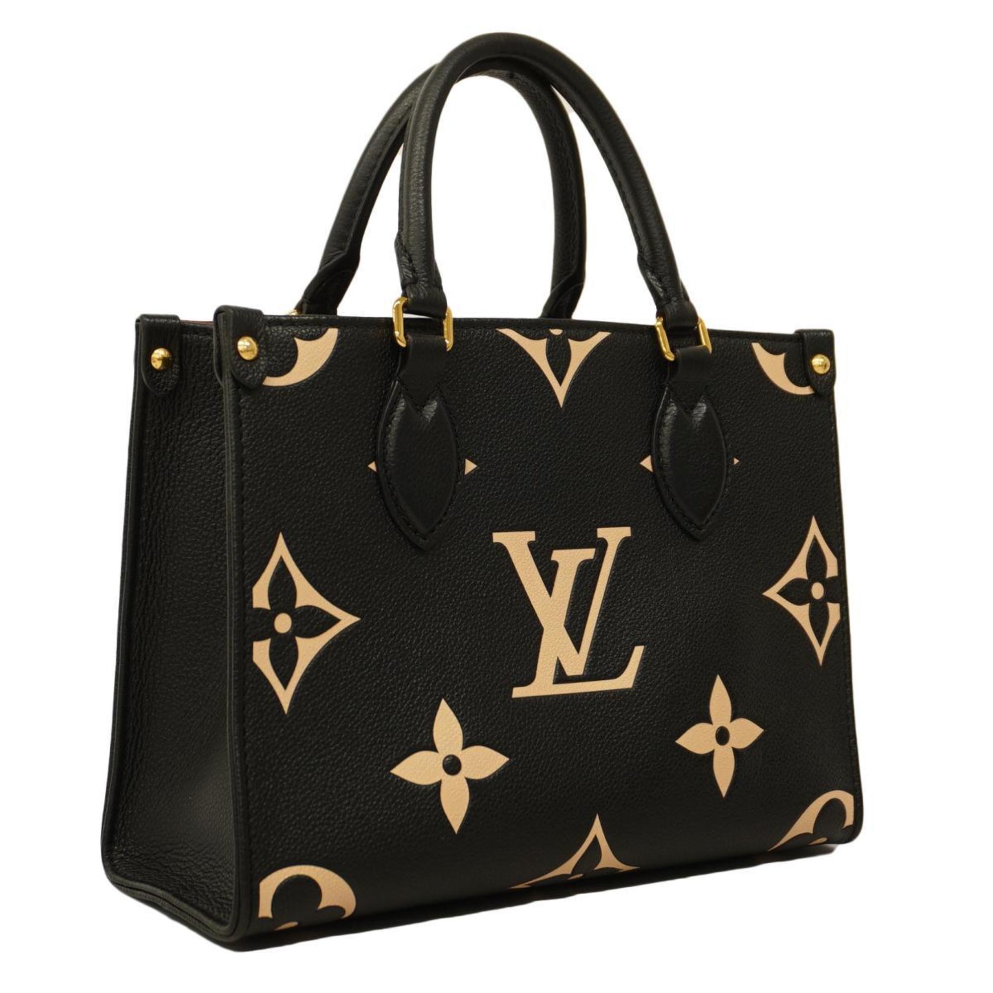 Louis Vuitton Handbag Monogram Empreinte Bicolor On the Go PM M45659 Black Beige Women's