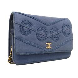 Chanel Shoulder Wallet COCO Chain Denim Blue Women's