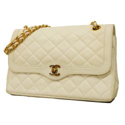 Chanel Shoulder Bag Matelasse Paris Limited W Flap Chain Lambskin White Women's