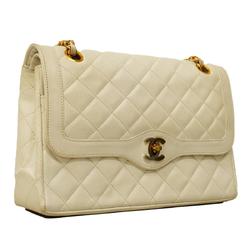 Chanel Shoulder Bag Matelasse Paris Limited W Flap Chain Lambskin White Women's