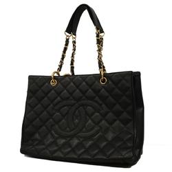 Chanel Shoulder Bag Matelasse Chain Caviar Skin Black Champagne Women's