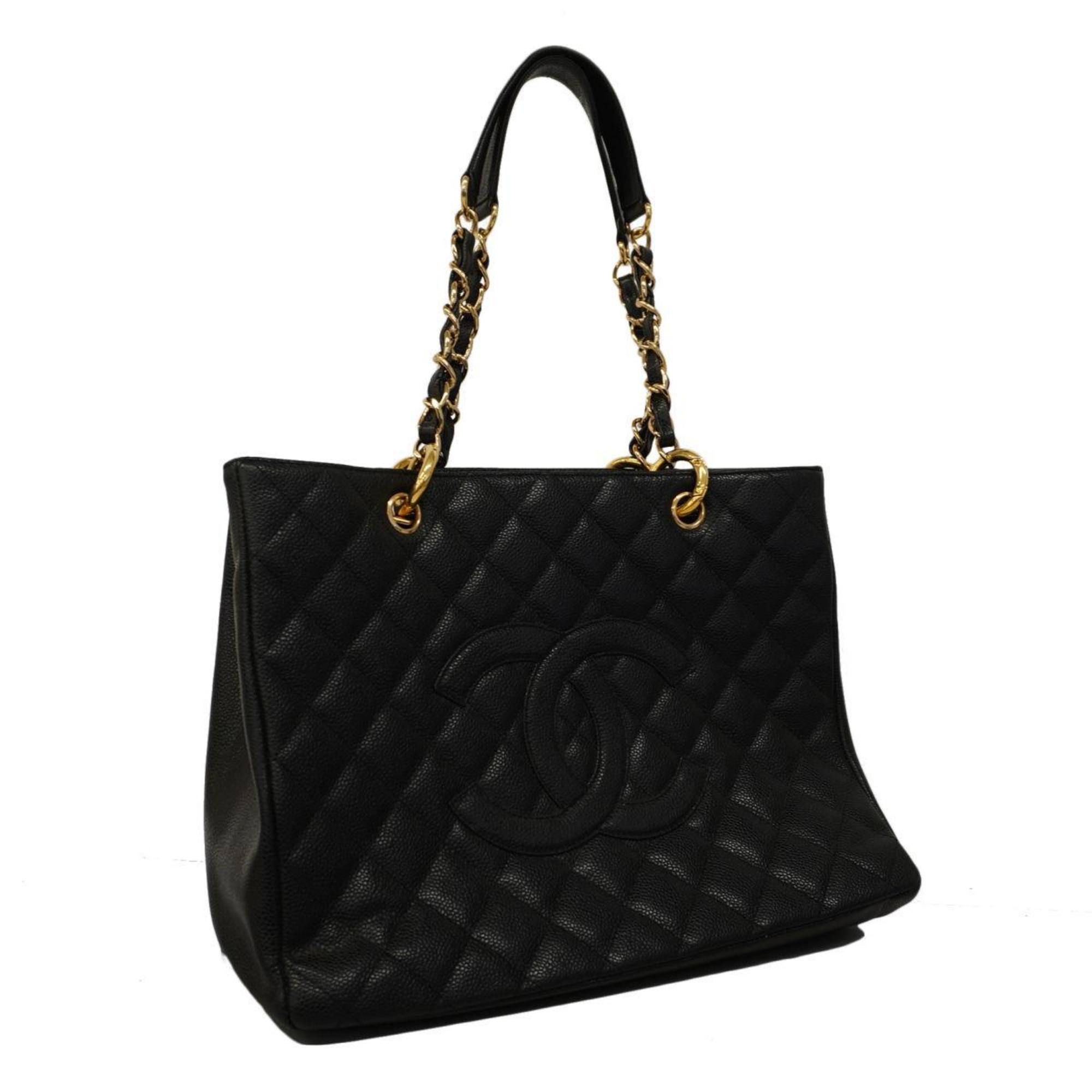 Chanel Shoulder Bag Matelasse Chain Caviar Skin Black Champagne Women's