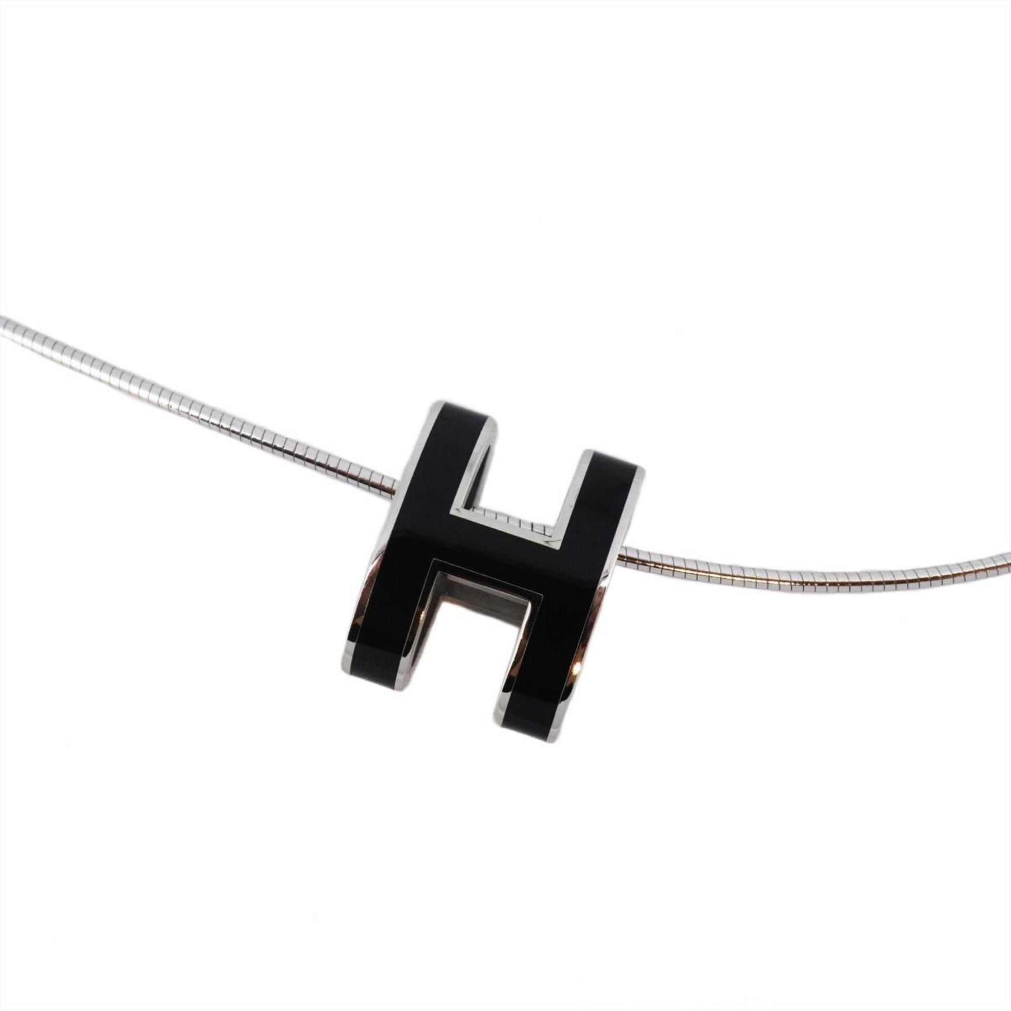 Hermes Necklace Pop Ash Metal Silver Black Women's