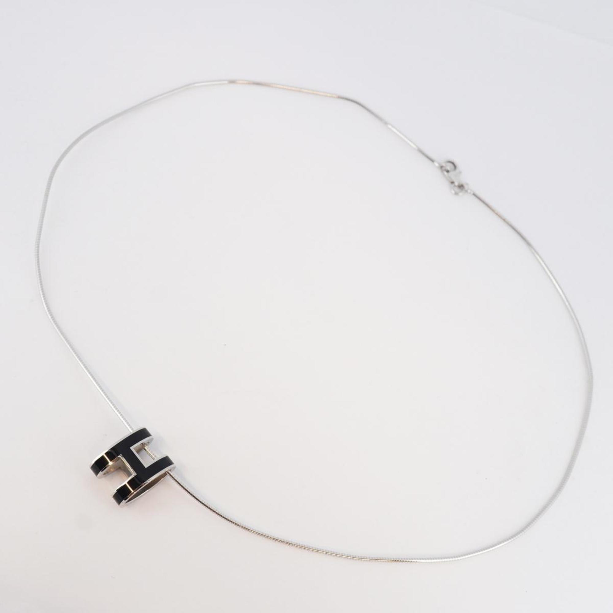 Hermes Necklace Pop Ash Metal Silver Black Women's