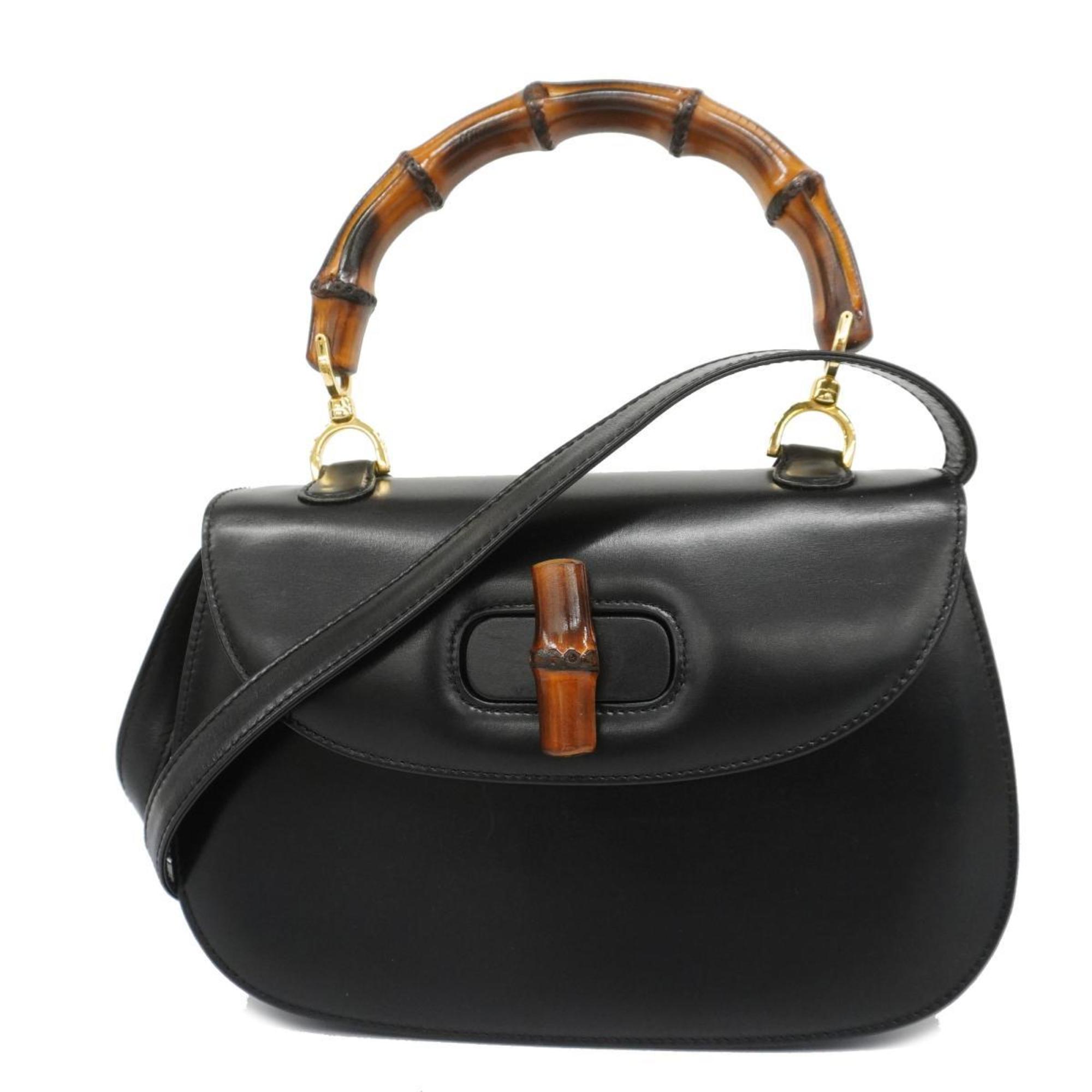 Gucci Handbag Bamboo 000 46 0633 Leather Black Women's