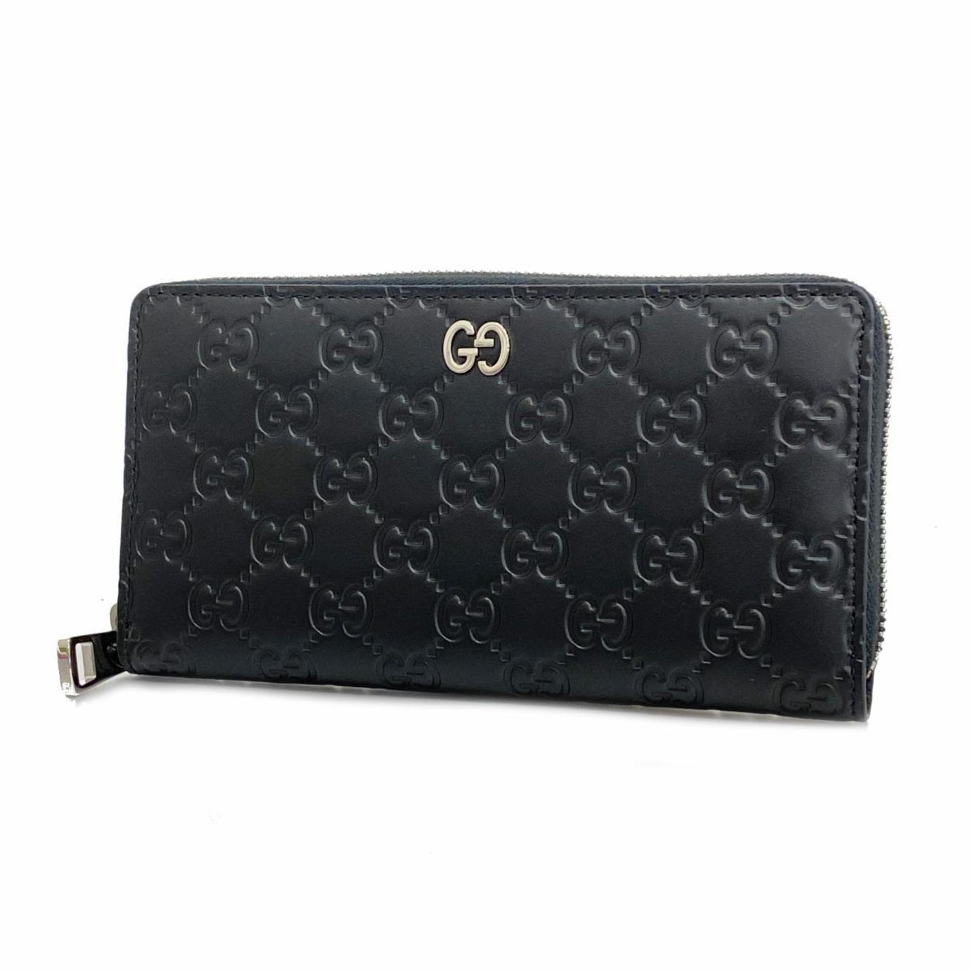 Gucci Long Wallet Guccissima 473928 Leather Black Men's