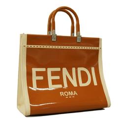 Fendi Tote Bag Sunshine Medium Enamel White Light Brown Women's