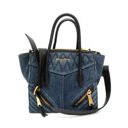 Miu Miu RN1032 BIKER Women's Denim,Leather Handbag,Shoulder Bag Blue