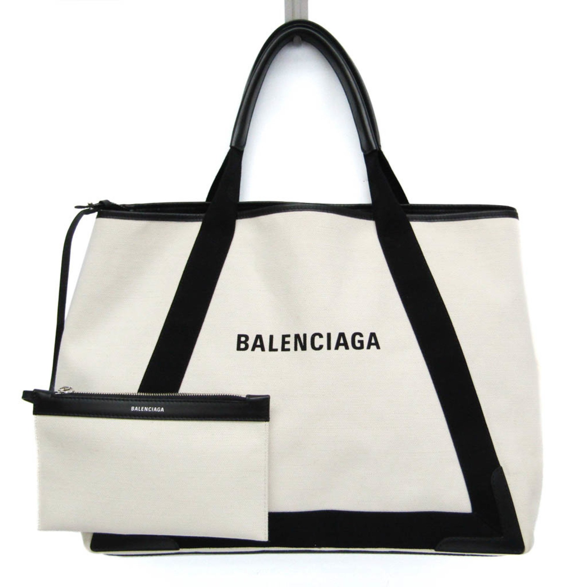 Balenciaga Navy Cabas M 339936 Men,Women Canvas,Leather Handbag,Tote Bag Black,Off-white