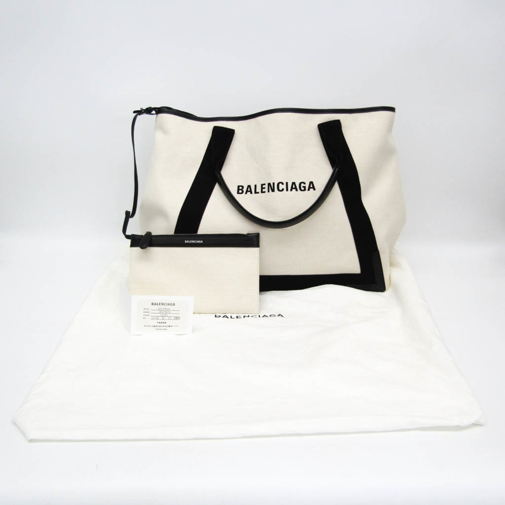 Balenciaga Navy Cabas M 339936 Men,Women Canvas,Leather Handbag,Tote Bag Black,Off-white