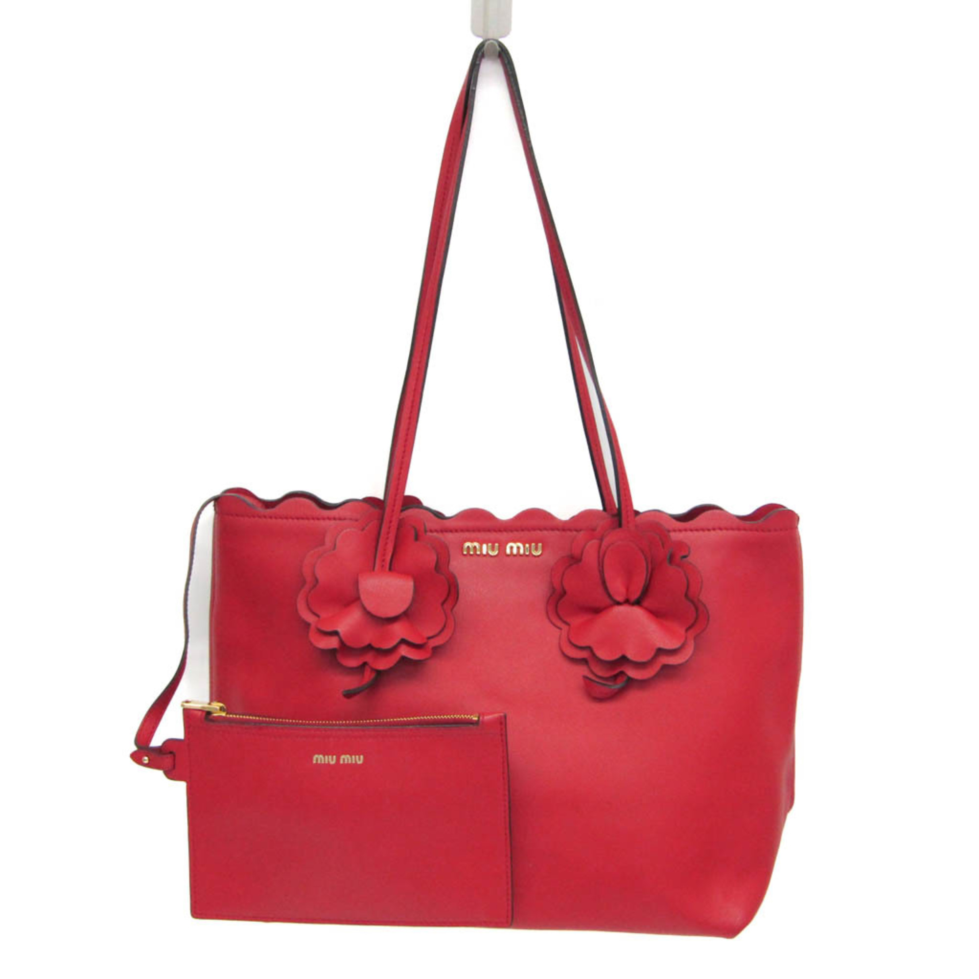 Miu Miu Flower 5BG054 Women's Leather Tote Bag Red Color