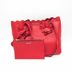 Miu Miu Flower 5BG054 Women's Leather Tote Bag Red Color