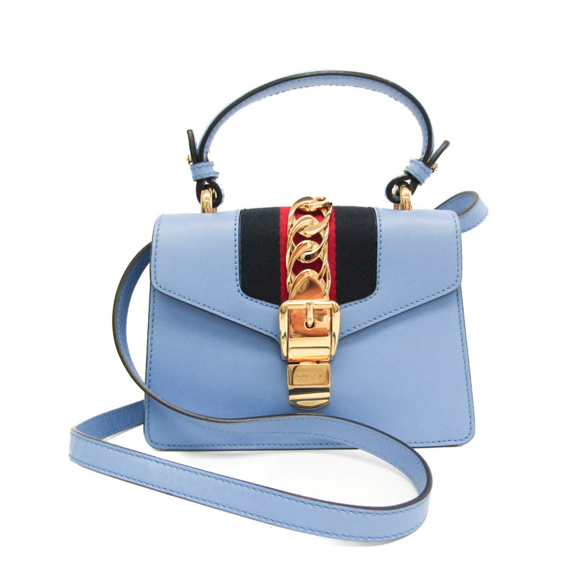 Gucci Sylvie 470270 Women's Leather Shoulder Bag Light Blue