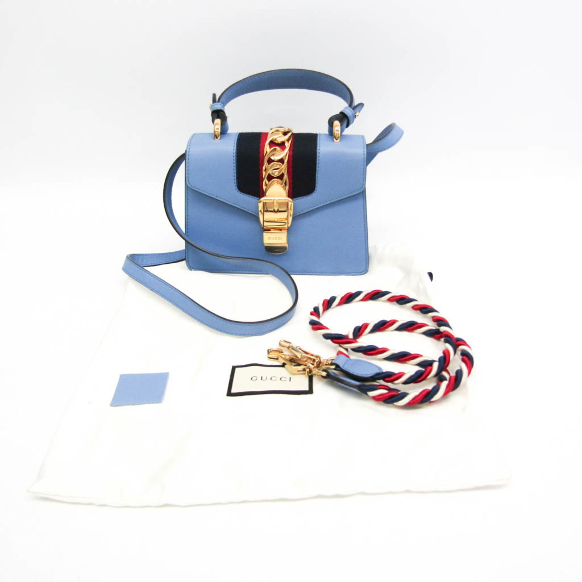 Gucci Sylvie 470270 Women's Leather Shoulder Bag Light Blue