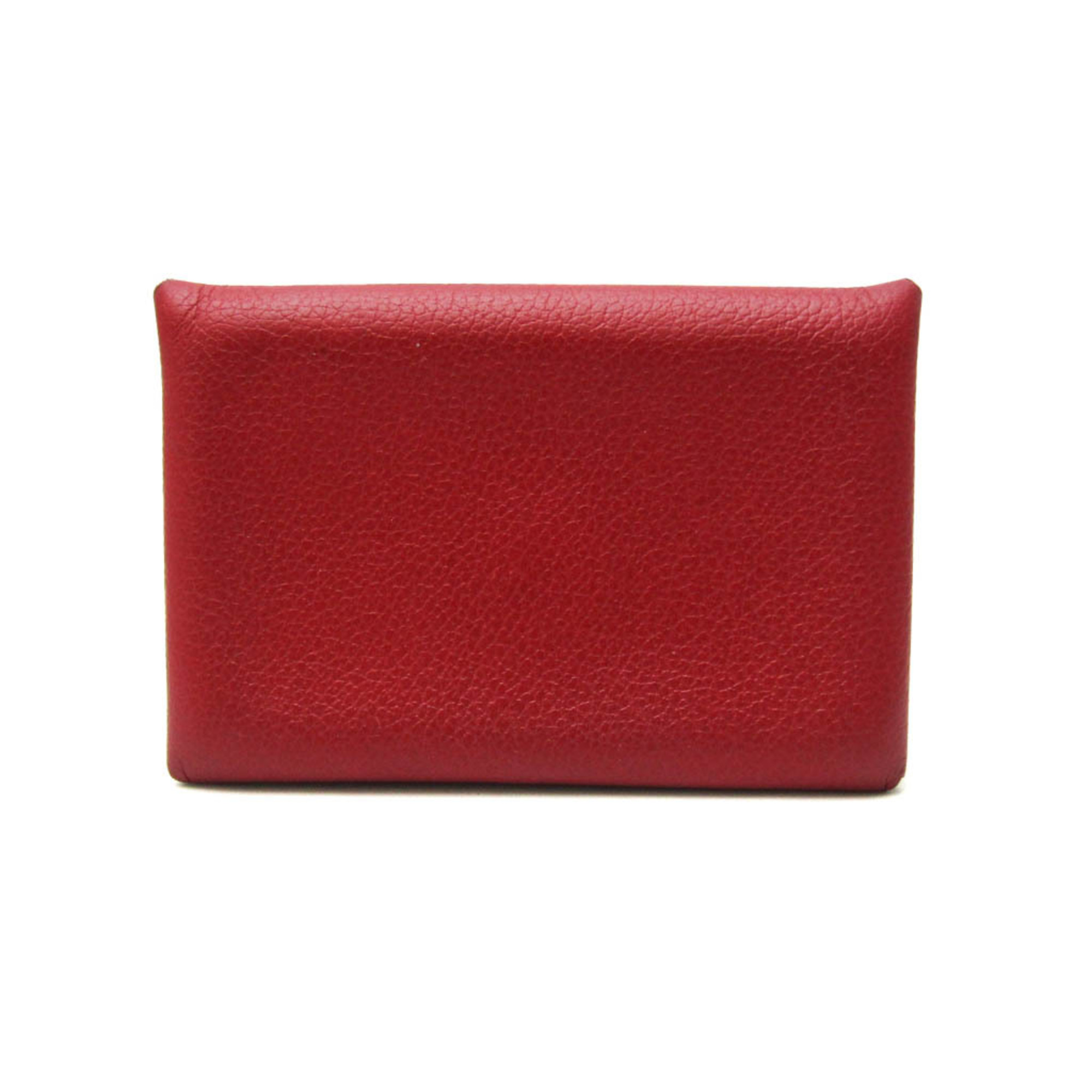 Hermes Calvi Chevre Leather Card Case Red Color