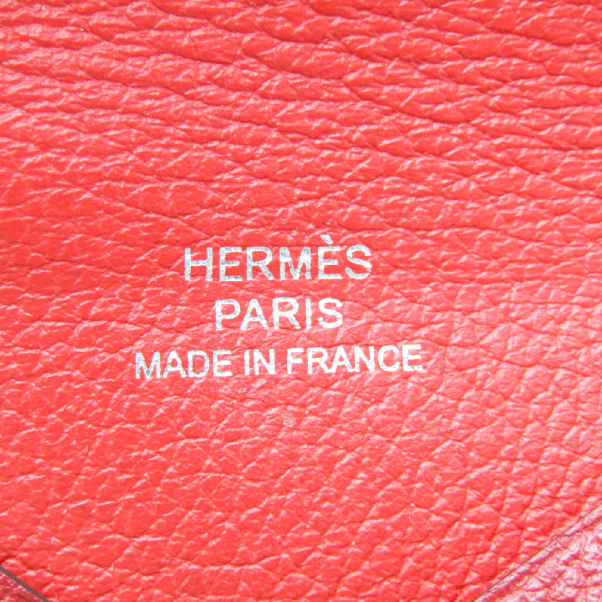 Hermes Calvi Chevre Leather Card Case Red Color