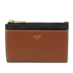 Celine Triomphe Zipped Card Holder 10F992BZ9.04LU Leather PVC Card Case Brown