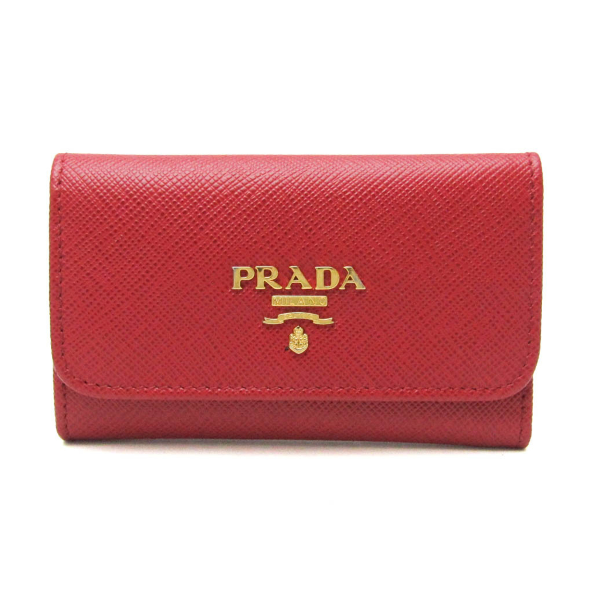 Prada Saffiano 1PG222 Women's Leather Key Case Red Color