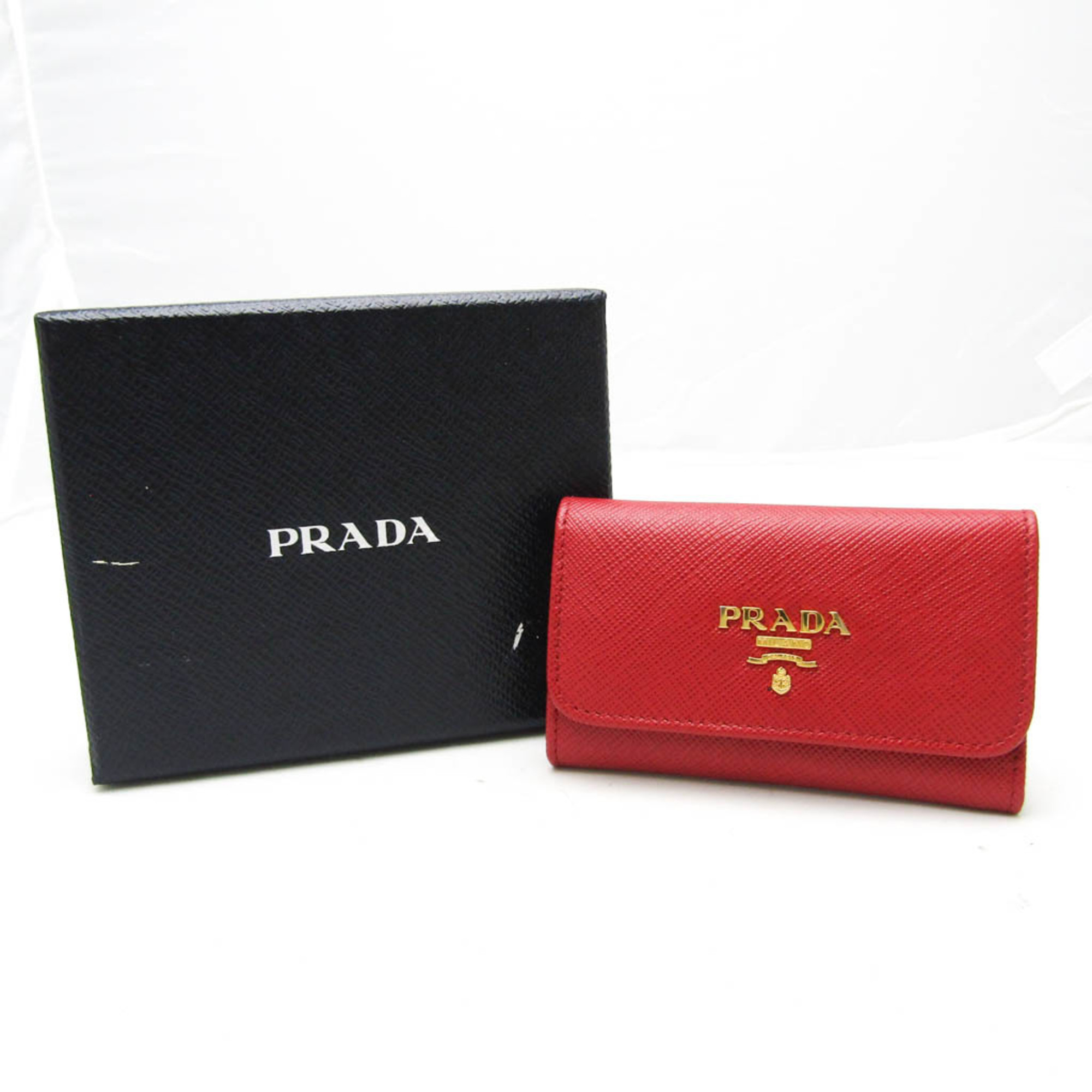 Prada Saffiano 1PG222 Women's Leather Key Case Red Color