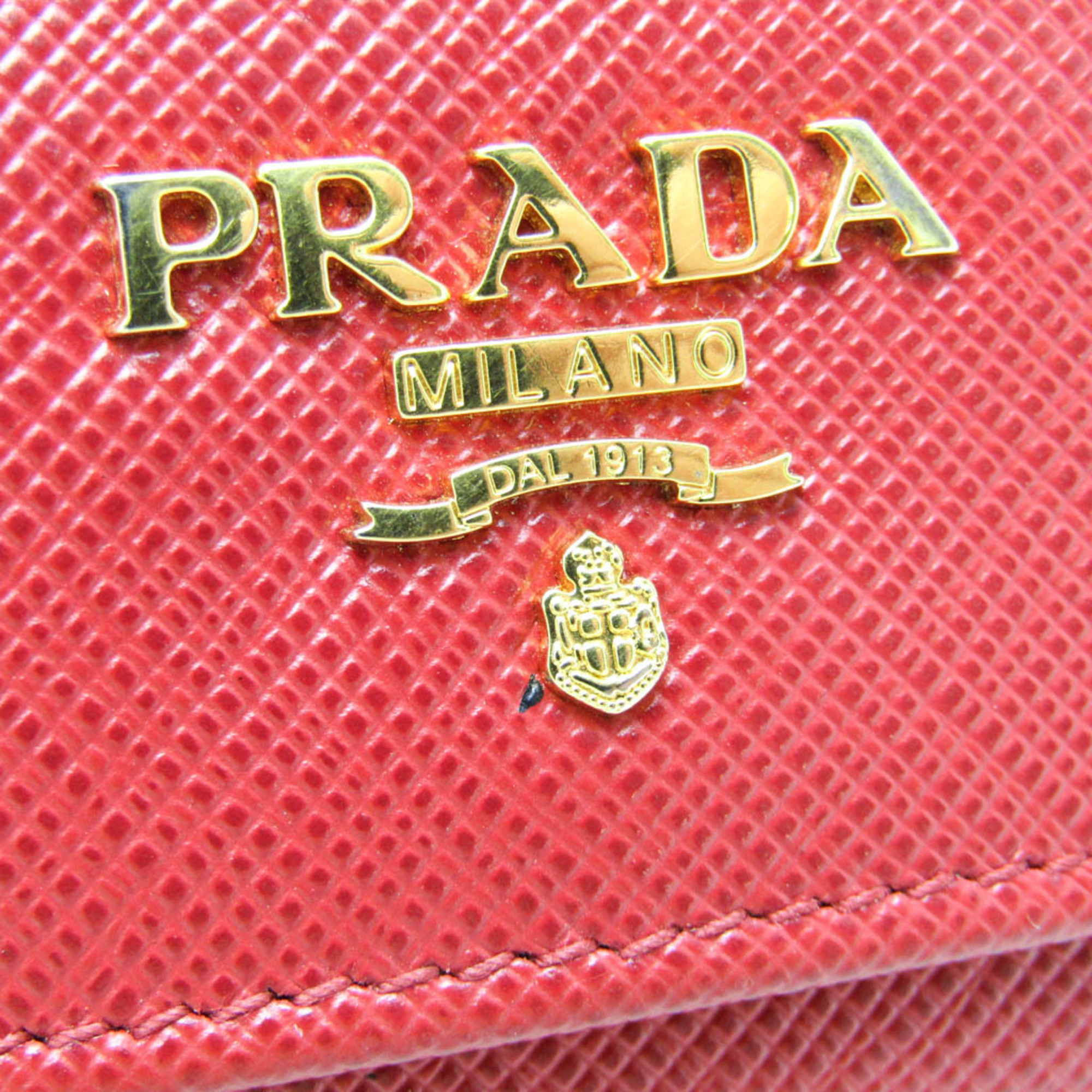 Prada Saffiano 1PG222 Women's Leather Key Case Red Color