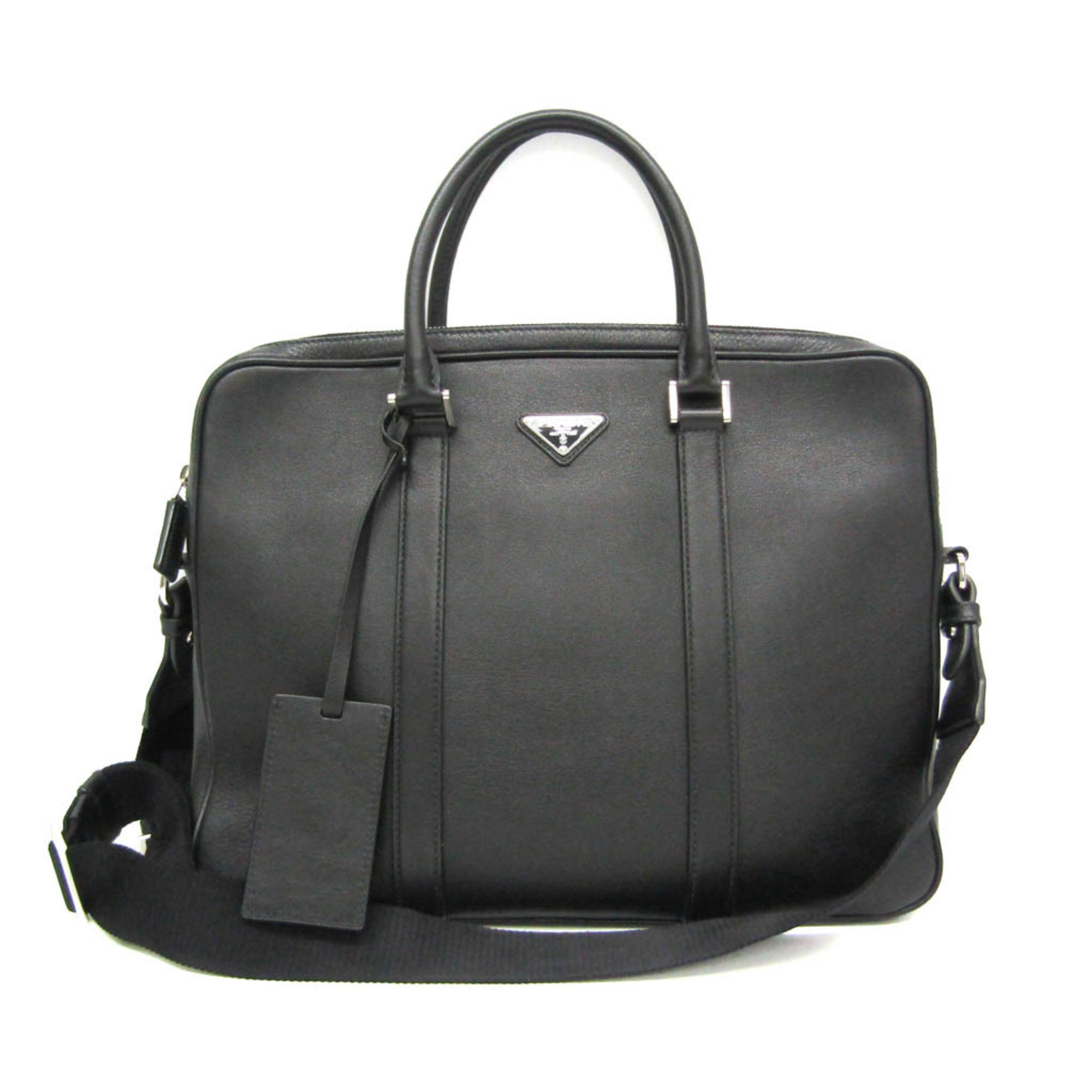 Prada Men's Leather Briefcase,Shoulder Bag Black