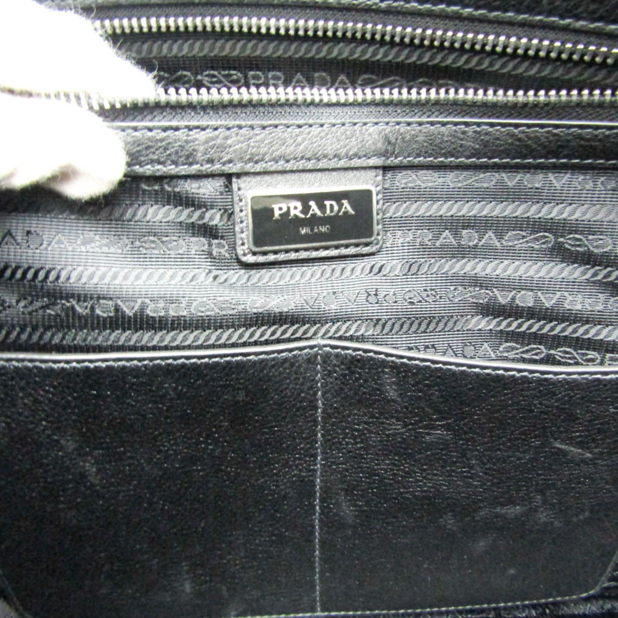 Prada Men's Leather Briefcase,Shoulder Bag Black