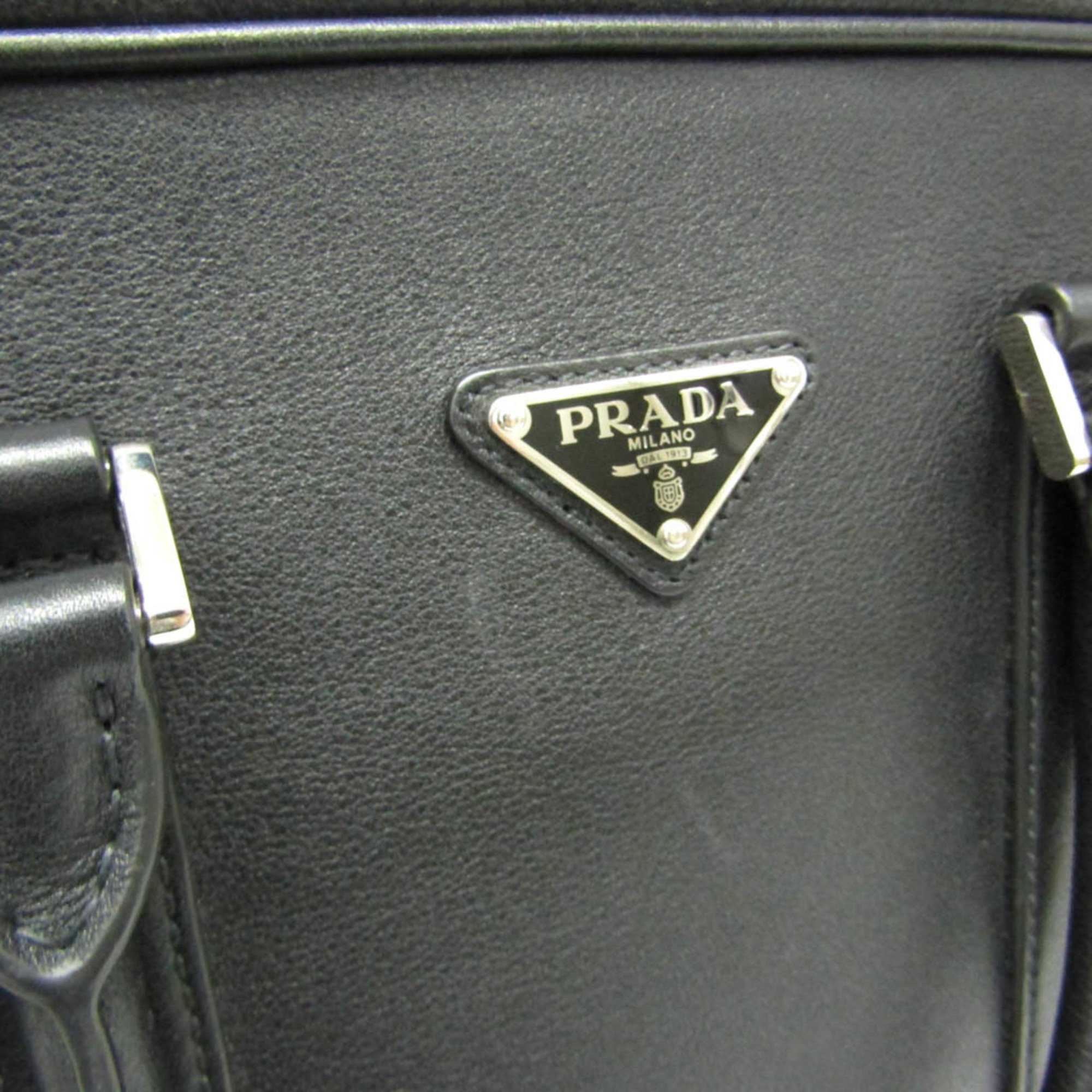 Prada Men's Leather Briefcase,Shoulder Bag Black