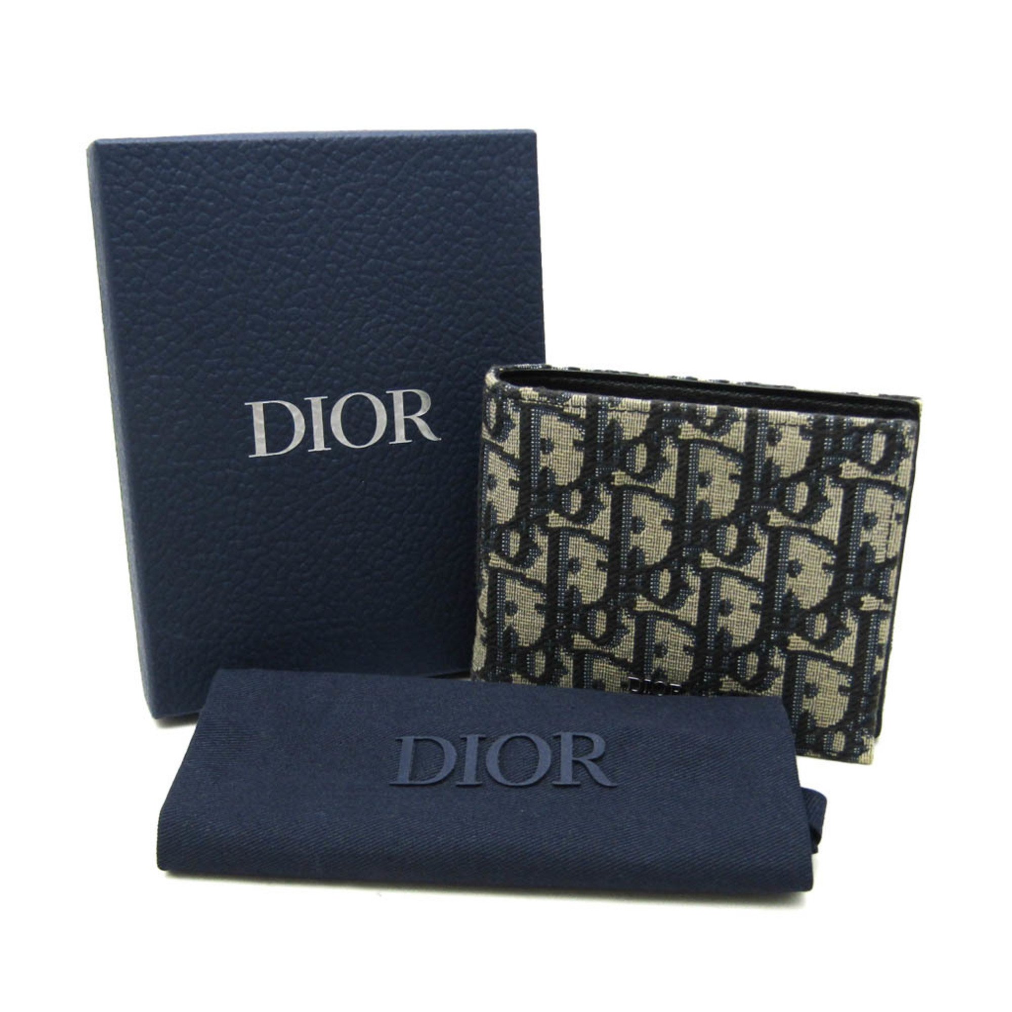 Christian Dior OBLIQUE 20BBC027YSE Women's Jacquard Lamb Leather Wallet (bi-fold) Beige,Black