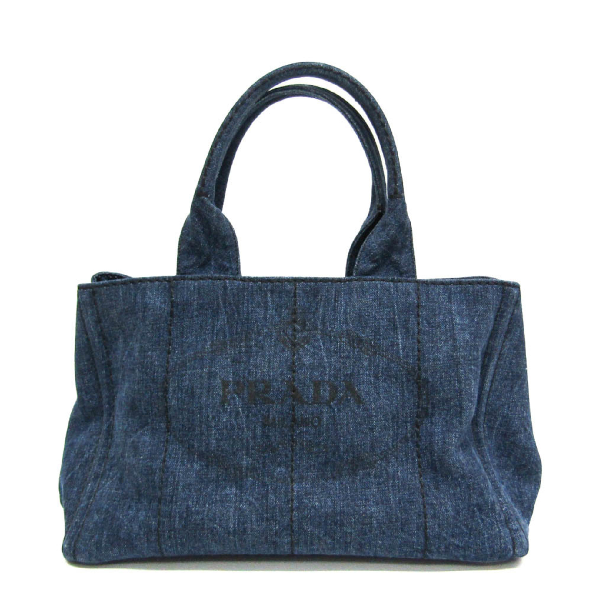 Prada Canapa B1877B Women's Denim Handbag Blue