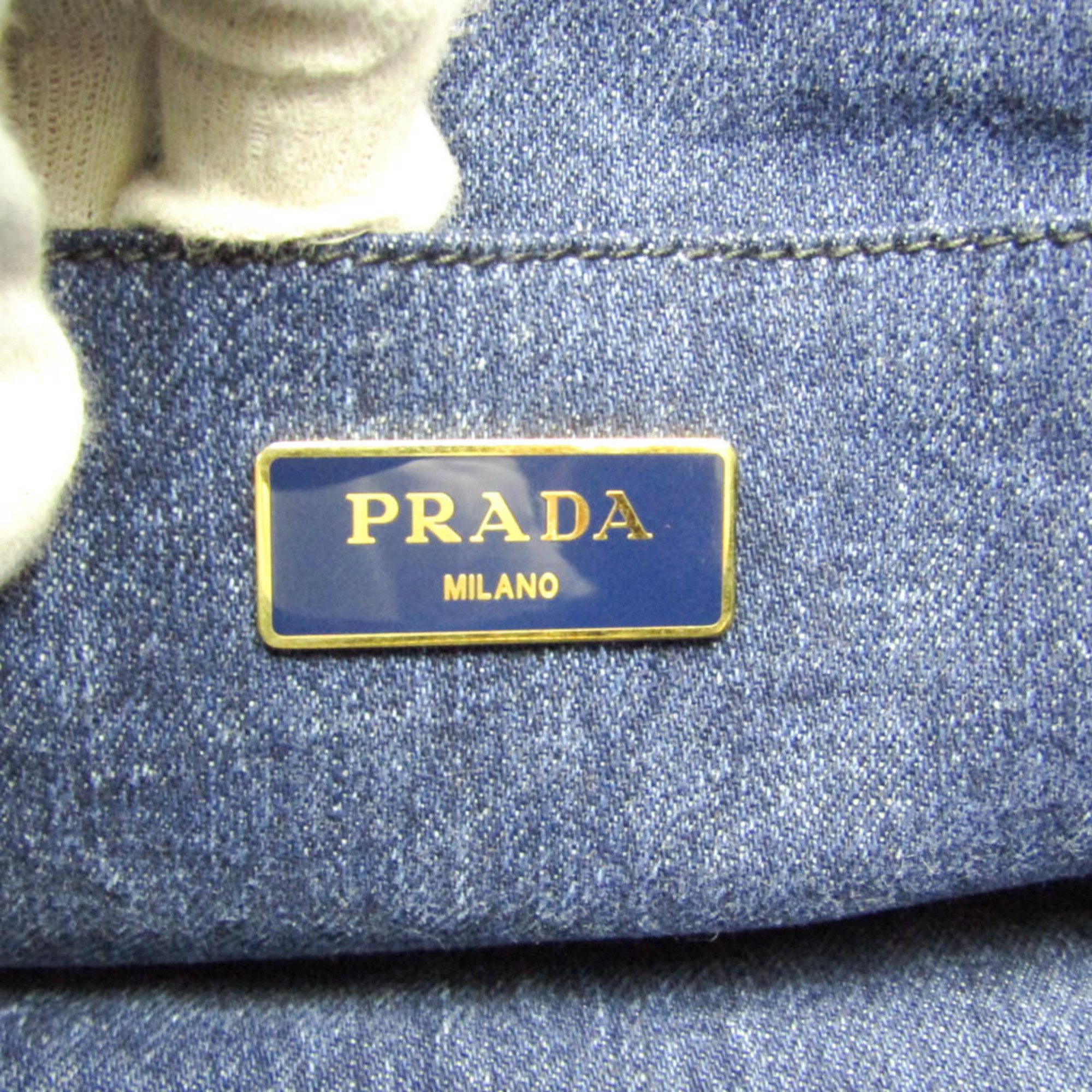 Prada Canapa B1877B Women's Denim Handbag Blue