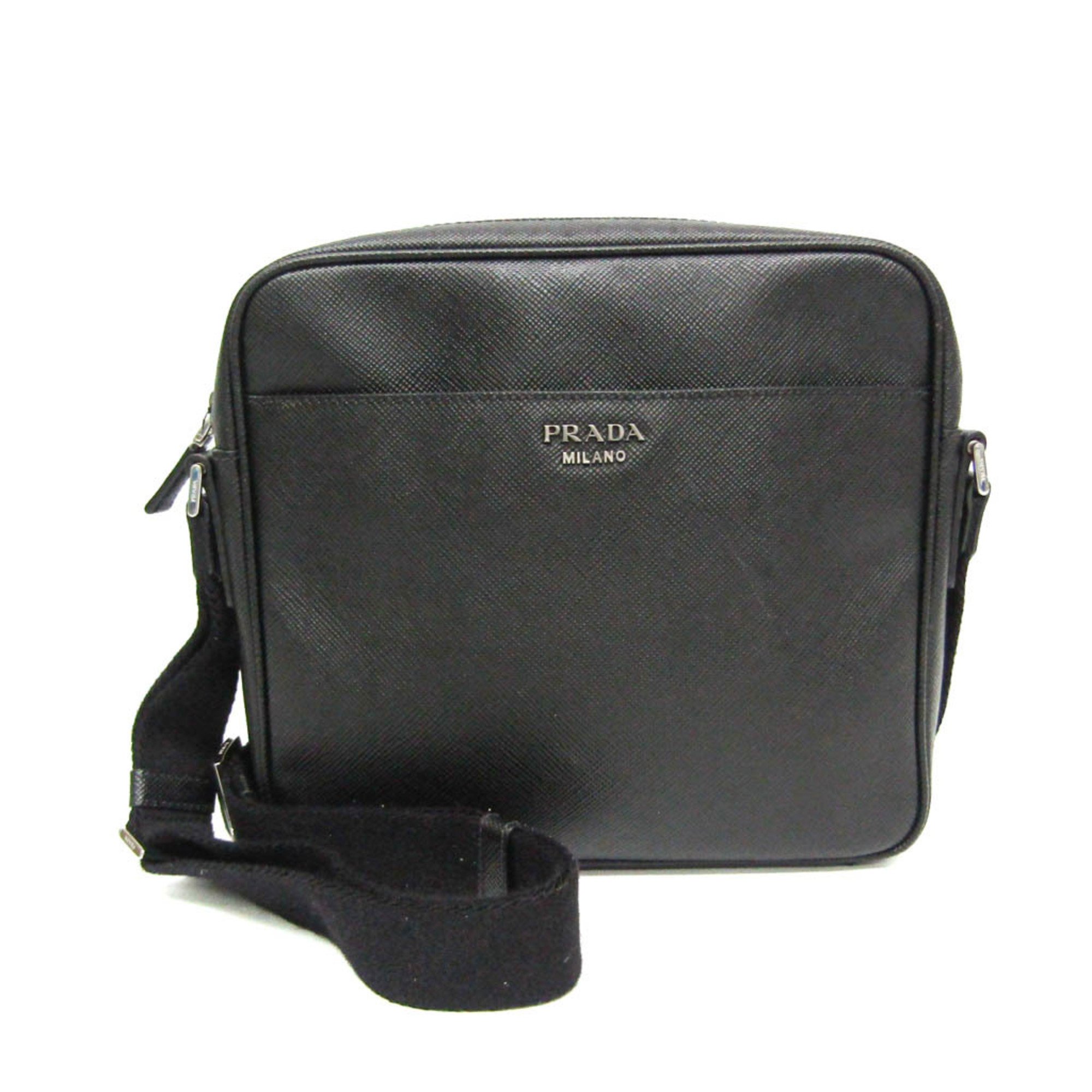 Prada Saffiano Men's Leather Shoulder Bag Black