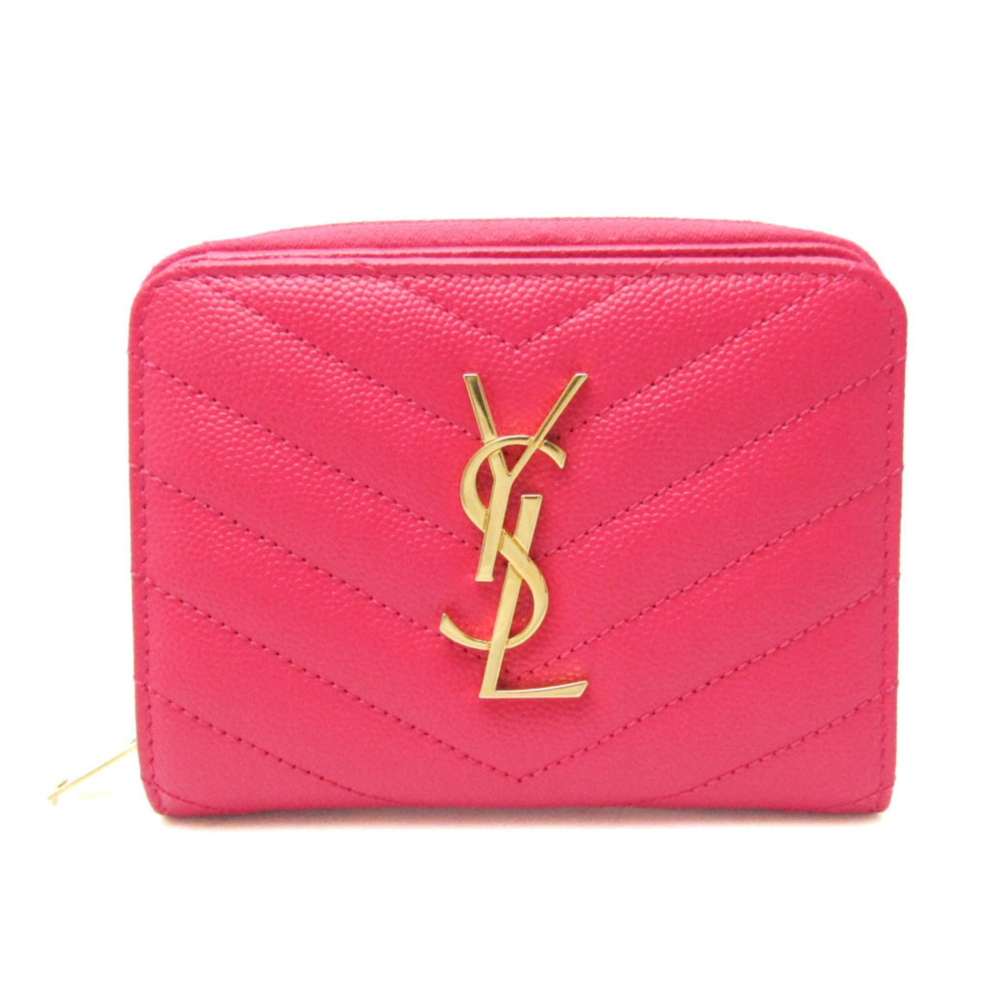 Saint Laurent 403723 Women's  Calfskin Wallet (bi-fold) Pink