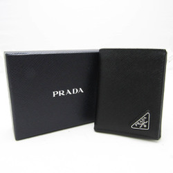 Prada Saffiano 2MH041 Men,Women Leather Bill Wallet (tri-fold) Black