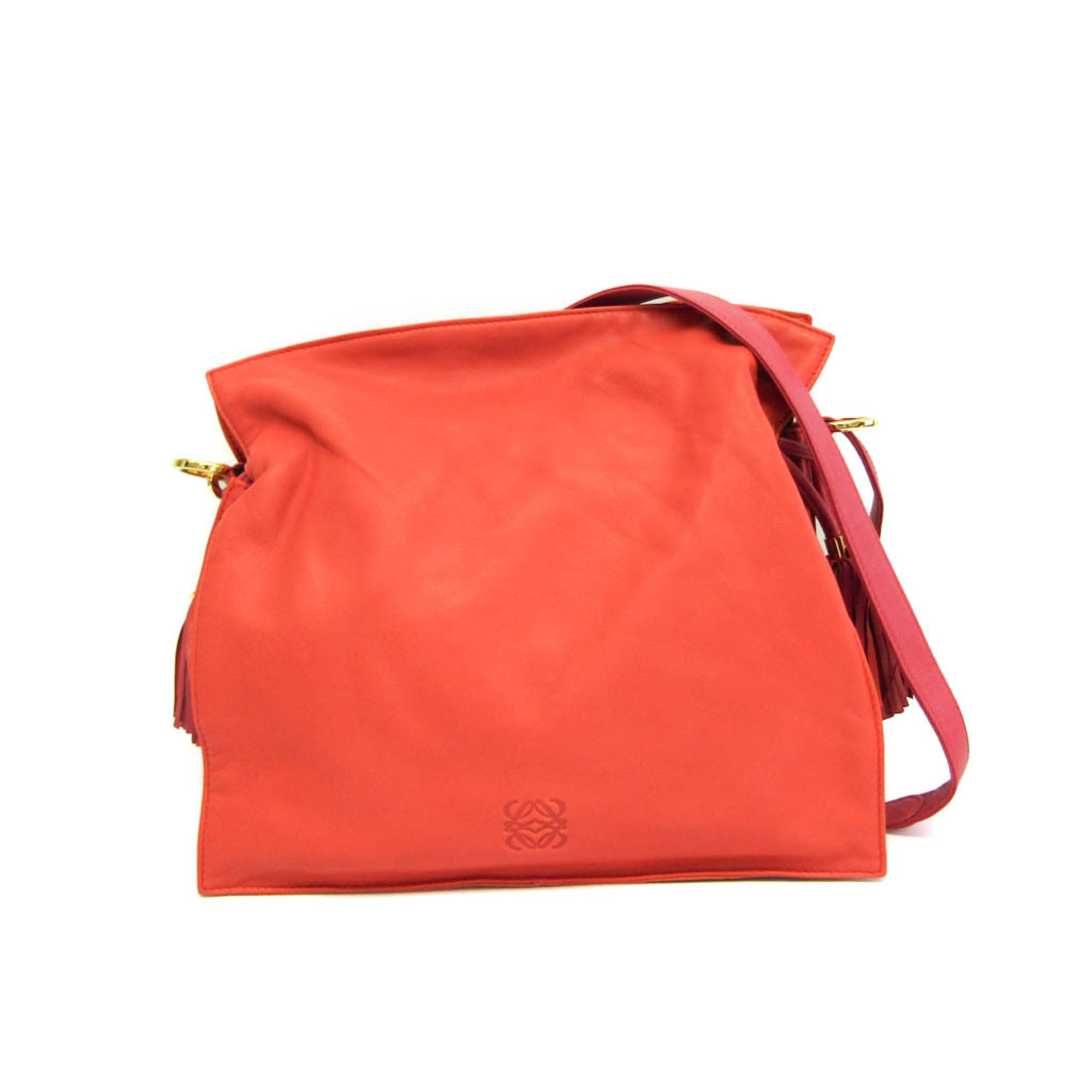 Loewe Flamenco 380.82.E16 Women's Leather Shoulder Bag Orange,Pink